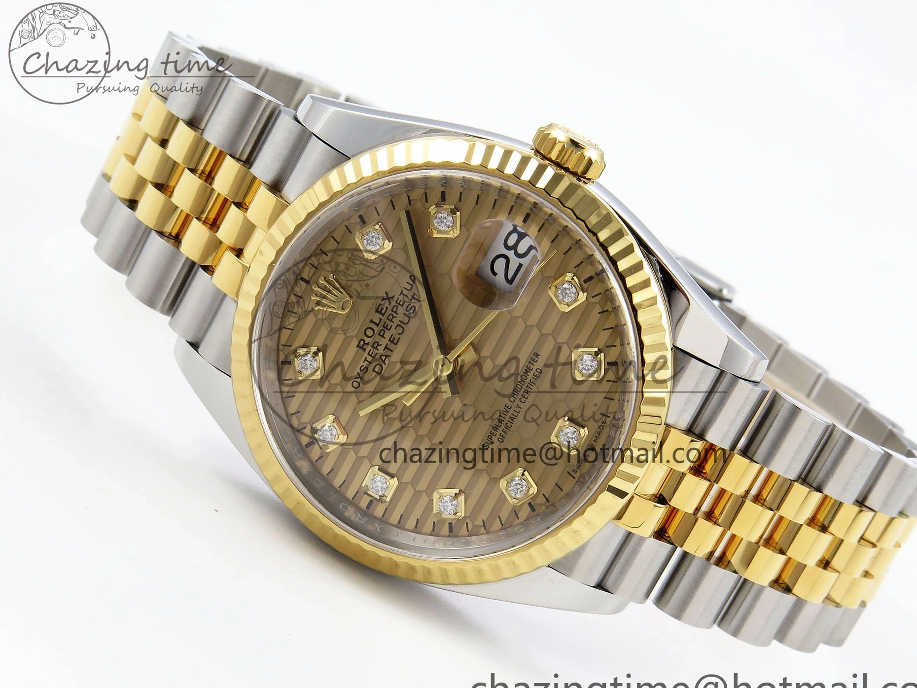 0418 Effortless DateJust 36 126233 Clean 1:1 Best Edition 904L Steel YG Textured Diamonds Dial on SS YG Jubilee Bracelet VR 1500